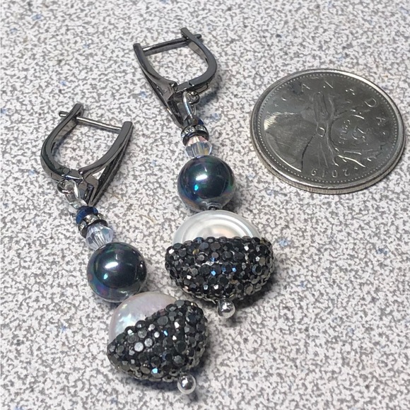 Genuine biwa pearl and marcasite earrings-classics! - Picture 3 of 12